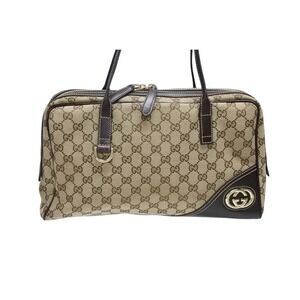Gucci canvas handbag brown Brit Tan Beige GG